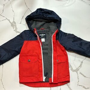 Oshkosh B’Gosh Toddler Boys Red Navy Blue Fleece Lined Full Zip Jacket Coat 2T